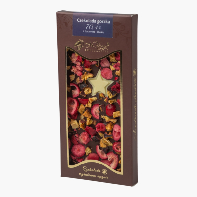 Czekolada gorzka 70,4% z żurawiną, śliwką i gwiazdką